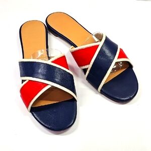 J Crew Women's Navy and Red Slide Sandals